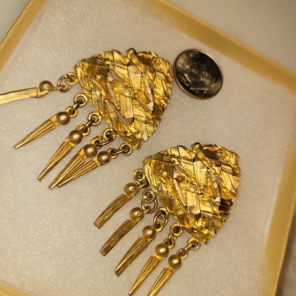 Jewelry - Large 80s Statement Earrings Gold Tone